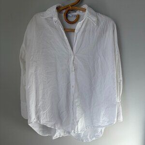 Zara White Lightweight Long Sleeve Button Down Shirt Women's Medium